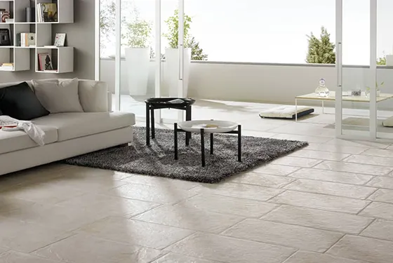 Elegant ceramic tile flooring in a modern living room in Blue Springs, MO.